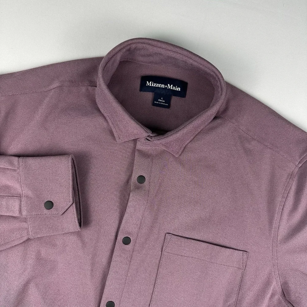 Mizzen Main‎ Men's Pink Performance Stretch Snap Button Long Sleeve Size Large